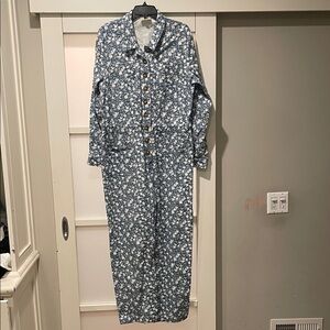 Sezane Floral Button-Up Maxi Jumpsuit one piece, size 46, EUC